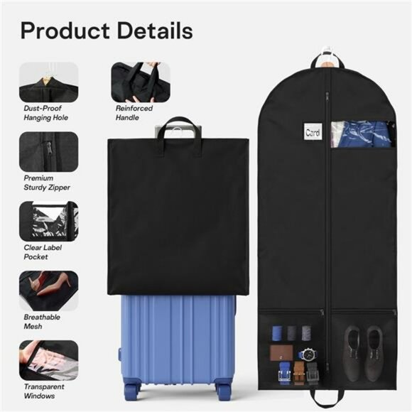 Heavy Duty Garment Bags for Travel 2 Pack Suit Dress Coat Hanging Clothes Cover - Picture 5 of 7